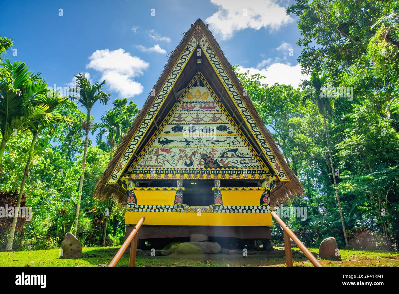 Traditional bai house in Belau National Museum in Koror City, Palau, Micronesia, Oceania. Stock Photo