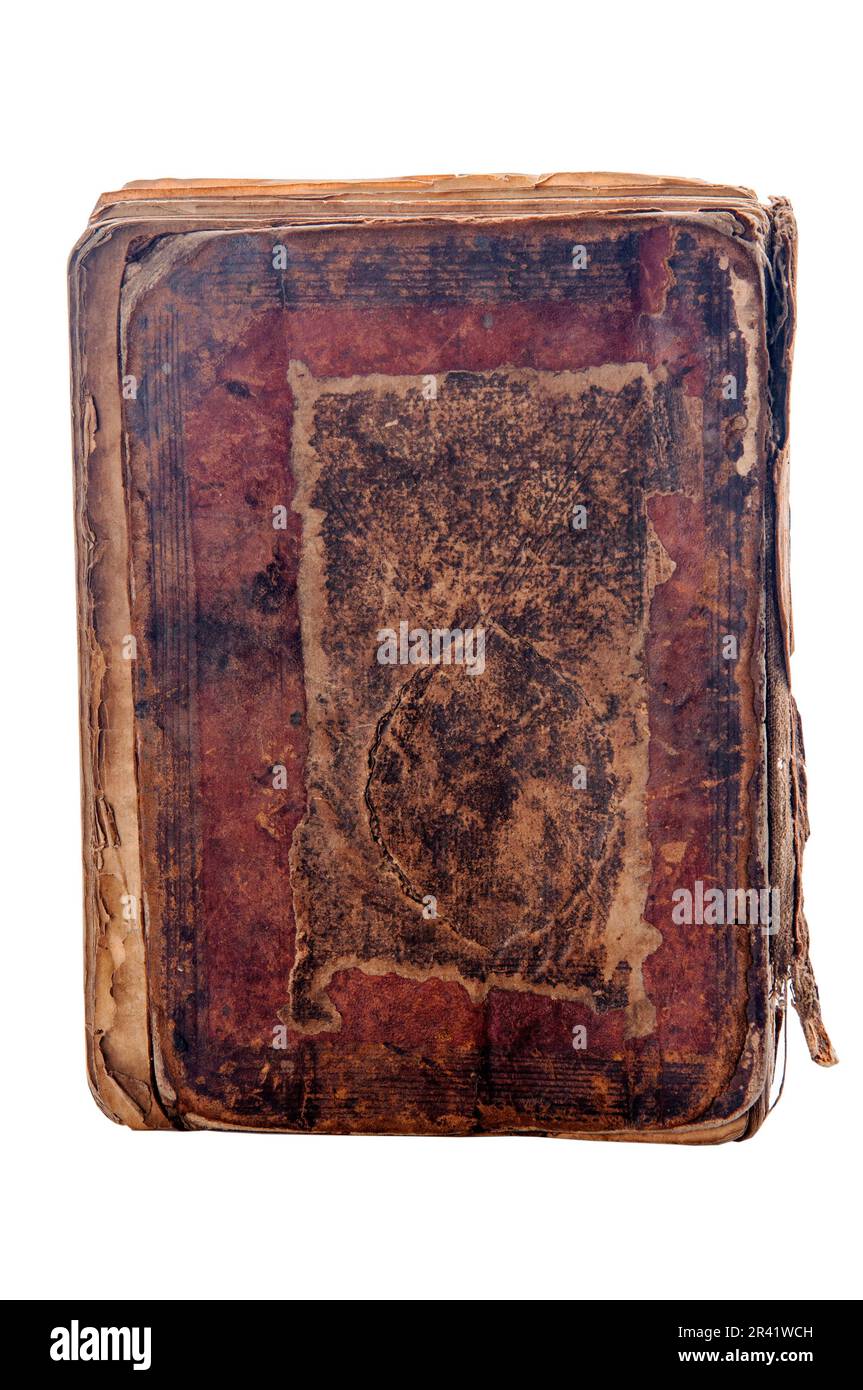 Front view of Old Aged Book Cover. Damaged Shabby Scratched Crumpled