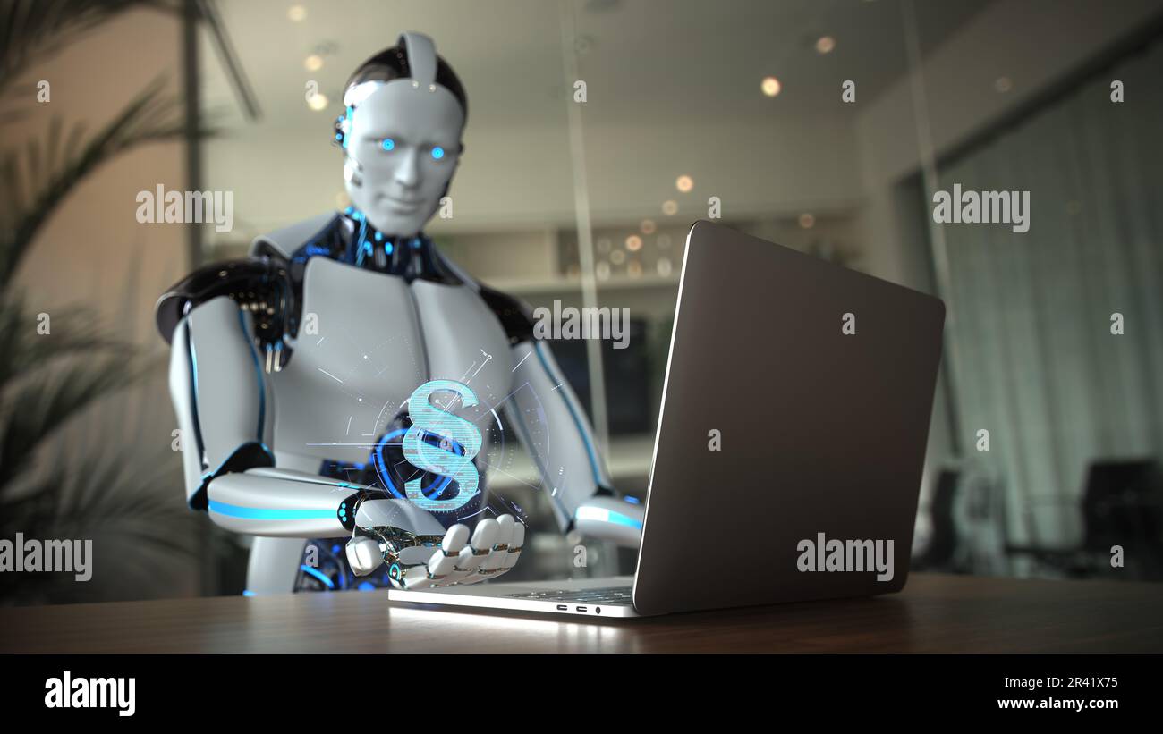 Humanoid Robot AI Law Firm Assistent Stock Photo