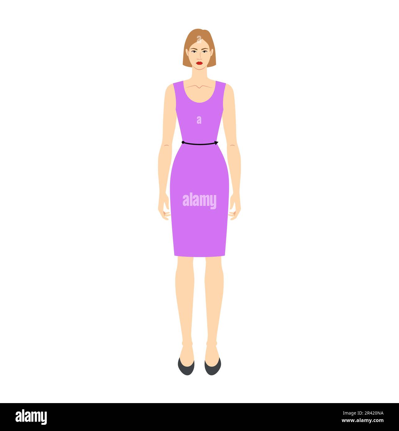 https://c8.alamy.com/comp/2R420NA/women-to-do-waist-measurement-body-with-arrows-fashion-illustration-for-size-chart-flat-female-character-front-8-head-size-girl-in-violet-dress-human-lady-infographic-template-for-clothes-2R420NA.jpg