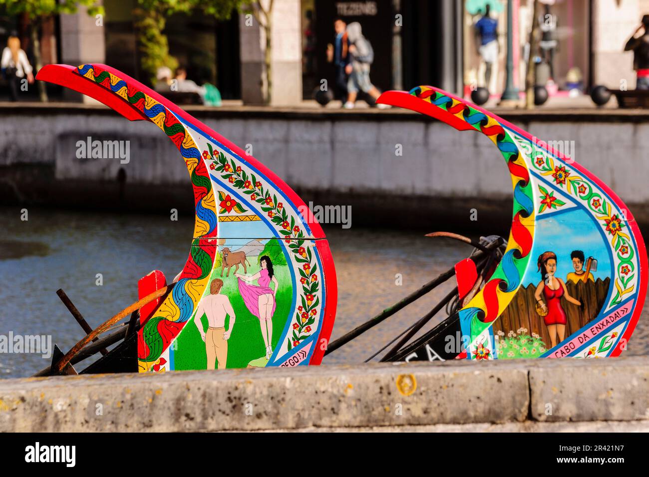 proas de Moliceiros decoradas, canal central,Aveiro, Beira Litoral, Portugal, europa. Stock Photo
