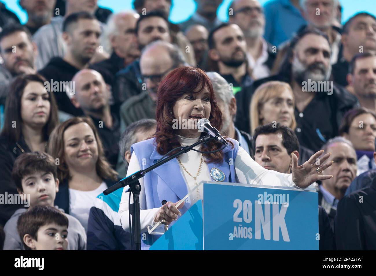 Buenos Aires, Argentina. 25th May, 2023. With a ceremony in Plaza de Mayo, Vice President Cristina Fernández commemorated the 20th anniversary of Néstor Kirchner's inauguration as president. (Credit: Esteban Osorio/Alamy Live News) Stock Photo