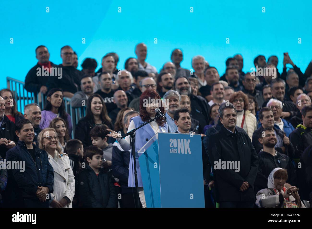 Buenos Aires, Argentina. 25th May, 2023. With a ceremony in Plaza de Mayo, Vice President Cristina Fernández commemorated the 20th anniversary of Néstor Kirchner's inauguration as president. (Credit: Esteban Osorio/Alamy Live News) Stock Photo