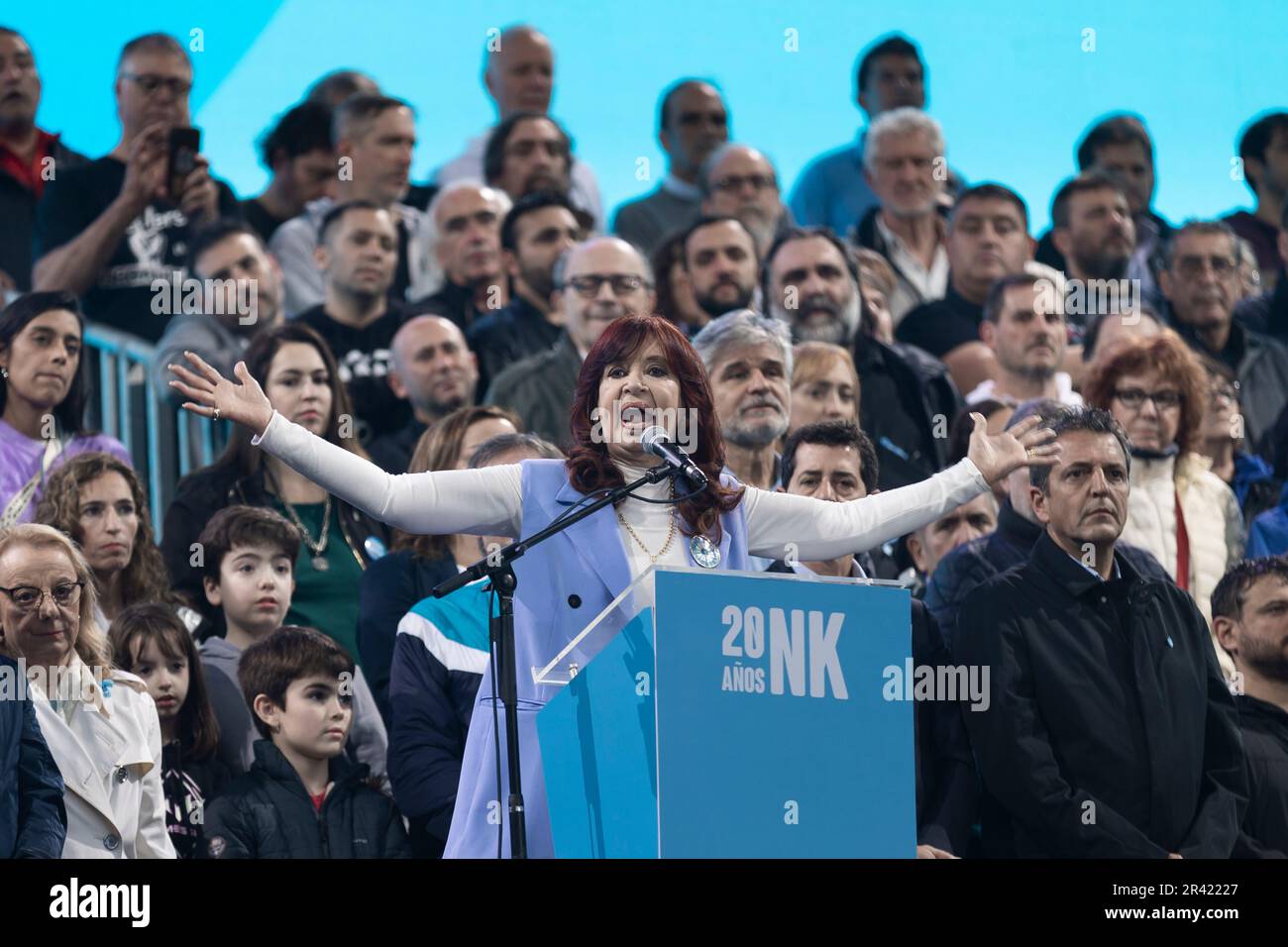 Buenos Aires, Argentina. 25th May, 2023. With a ceremony in Plaza de Mayo, Vice President Cristina Fernández commemorated the 20th anniversary of Néstor Kirchner's inauguration as president. (Credit: Esteban Osorio/Alamy Live News) Stock Photo