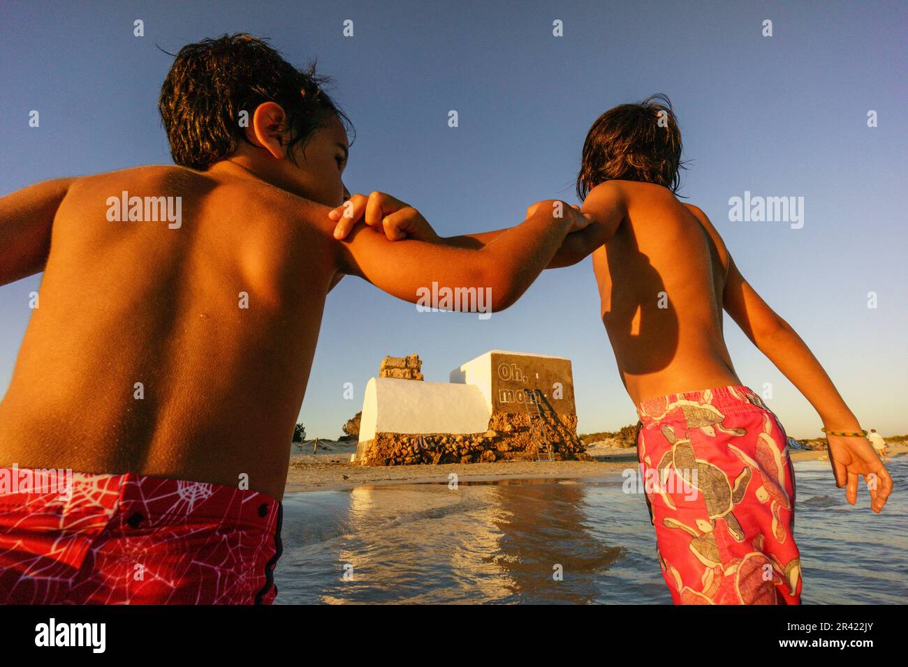 intervencion de Boamistura, bunker de la guerra civil española, playa de la Rapita, Campos, islas baleares, spain. Stock Photo