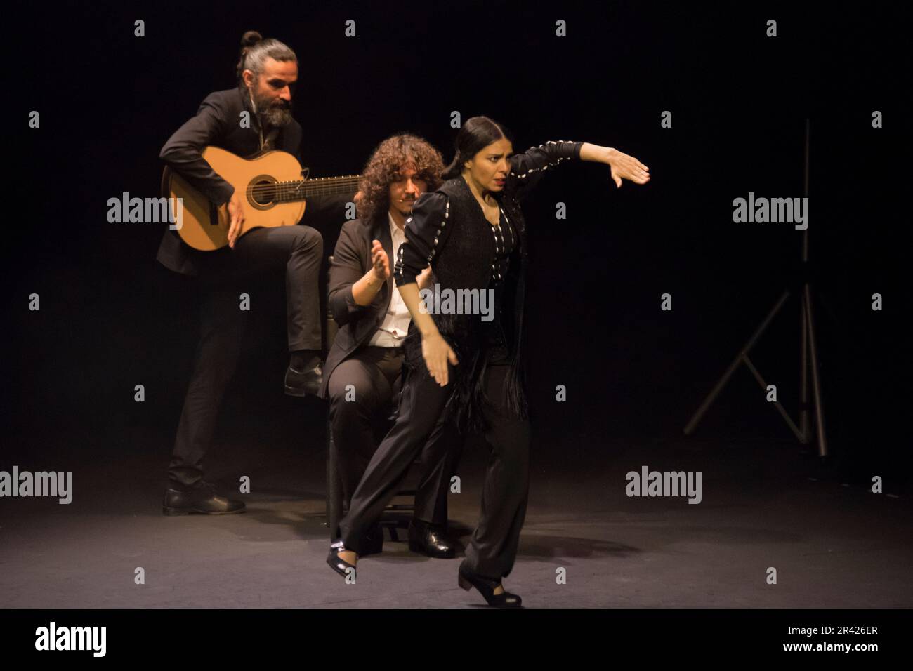 As part of the new edition of the Madrid Flamenco Festival, an event whose main objective is the exhibition and dissemination of flamenco and Spanish dance, the Fernán Gómez Centro Cultural de la Villa is hosting the new work directed by Mariana Collado. The premiere in Madrid with dancing, choreographed by Vanesa Coloma and Alfonso Losa, and live music. The work tells the story of a girl who was born, trained and raised in Madrid with a traditional Madrid family and who discovered the genre of the magazine at the hands of her elders. It is based on the adventures and experiences of the city c Stock Photo