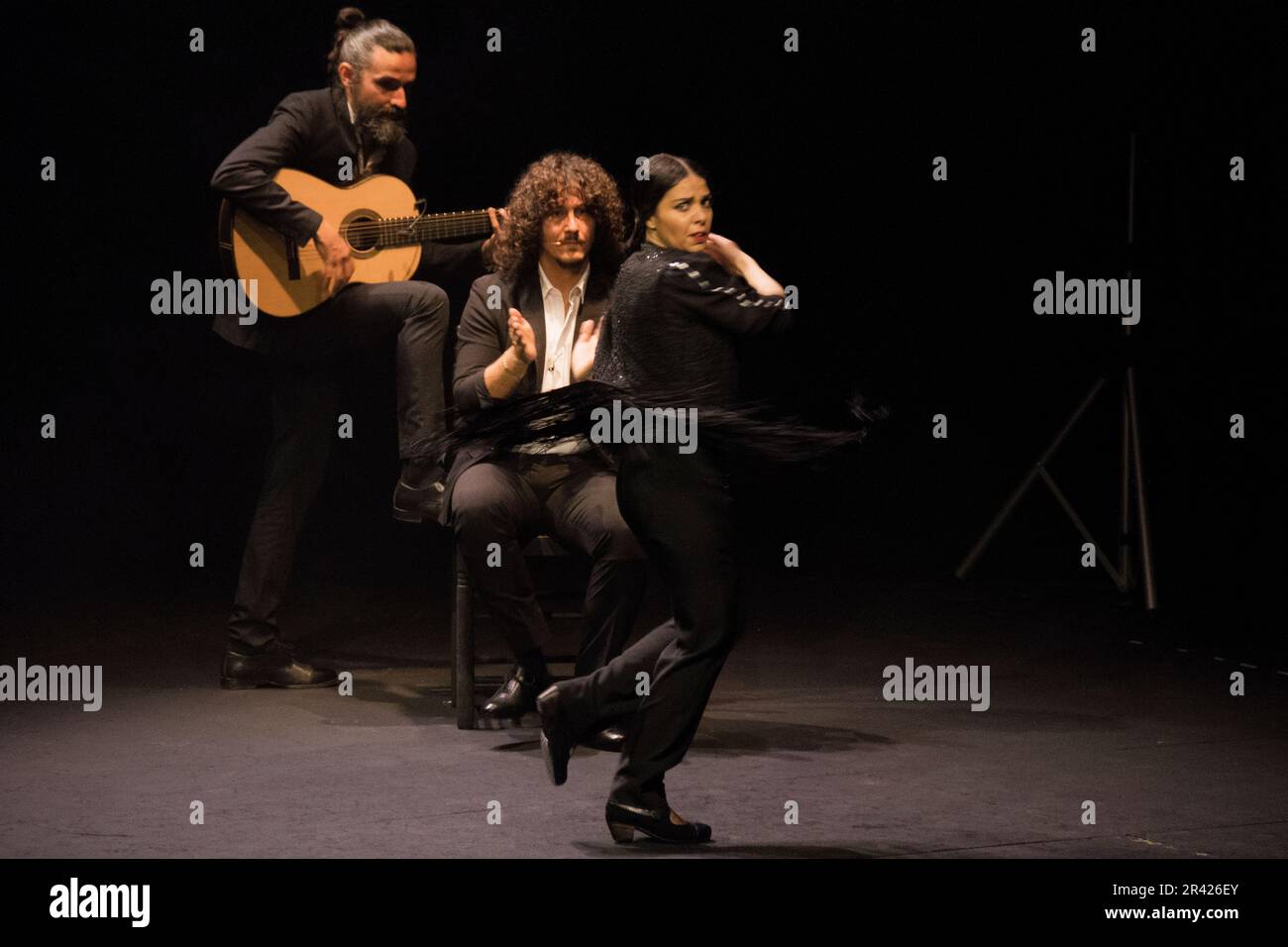 As part of the new edition of the Madrid Flamenco Festival, an event whose main objective is the exhibition and dissemination of flamenco and Spanish dance, the Fernán Gómez Centro Cultural de la Villa is hosting the new work directed by Mariana Collado. The premiere in Madrid with dancing, choreographed by Vanesa Coloma and Alfonso Losa, and live music. The work tells the story of a girl who was born, trained and raised in Madrid with a traditional Madrid family and who discovered the genre of the magazine at the hands of her elders. It is based on the adventures and experiences of the city c Stock Photo