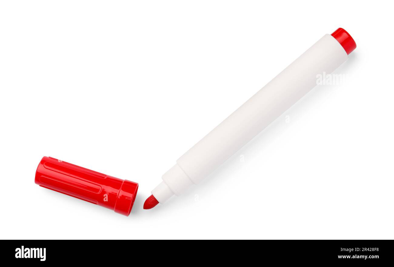 Bright Red Markers on White Background, Top View. School Stationery Stock  Photo - Image of object, drawing: 267768554