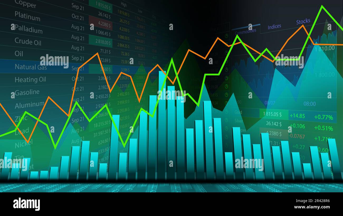 Movement of asset price. Market of cryptocurrency / stocks / commodity.  Charts, graphs and data on color background Stock Photo - Alamy