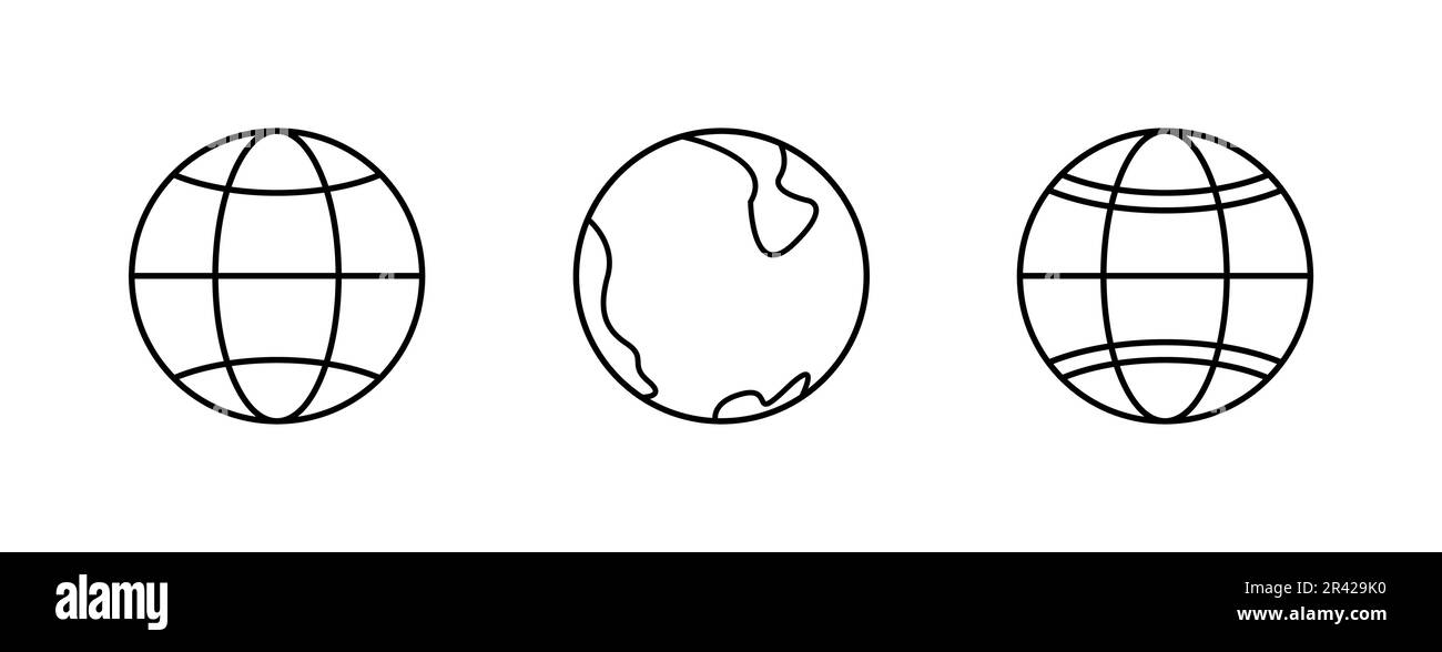 World Lineal Icon Symbol Vector. Black Outline World Icon Stock Vector ...