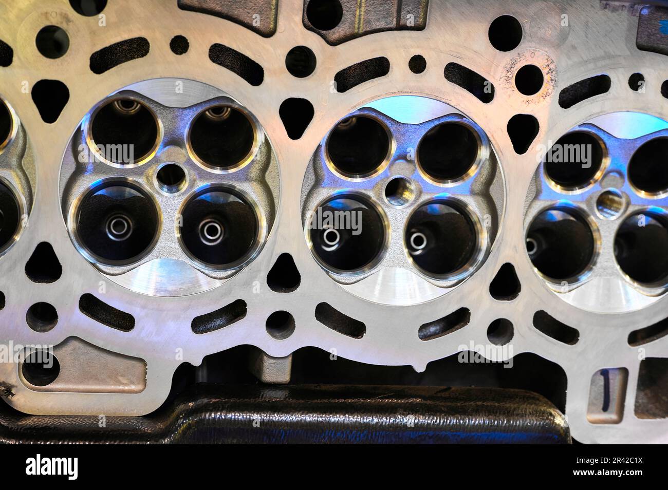 Aluminum cylinder heads of auto engine ready for assembling Stock Photo