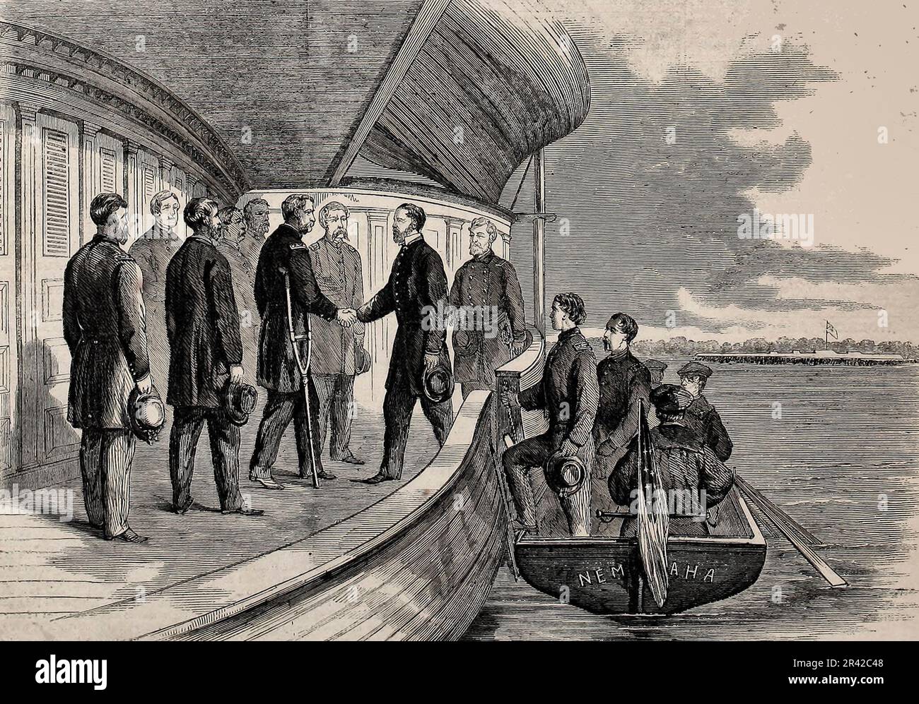 Sherman's Campaign - General Sherman received by General Foster on board the Revenue Cutter Nemaha, in the Ogeechee River, Georgia, December 14, 1864 Stock Photo