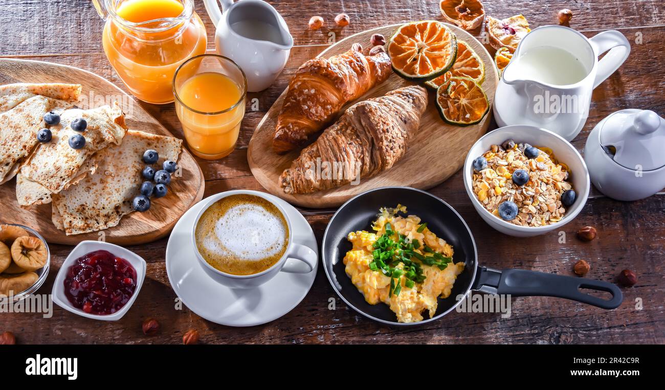 Breakfast served with coffee Stock Photo