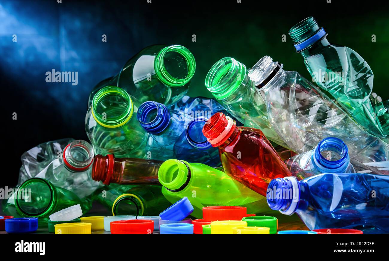 Empty colored drink bottles. Recyclable plastic waste Stock Photo Alamy