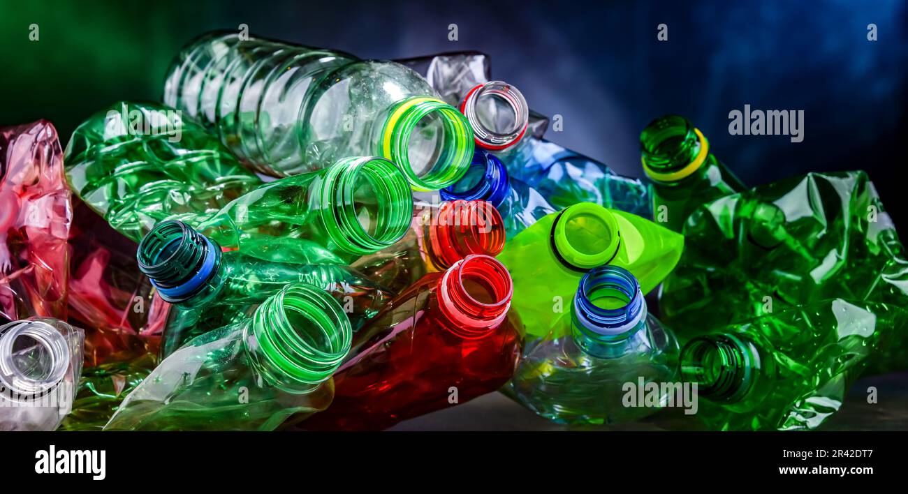 Empty colored drink bottles. Recyclable plastic waste Stock Photo Alamy