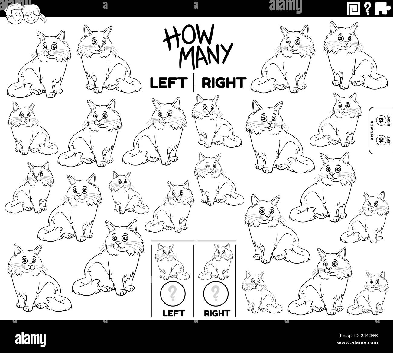 Count pictures of cartoon fluffy cat coloring page Stock Photo - Alamy