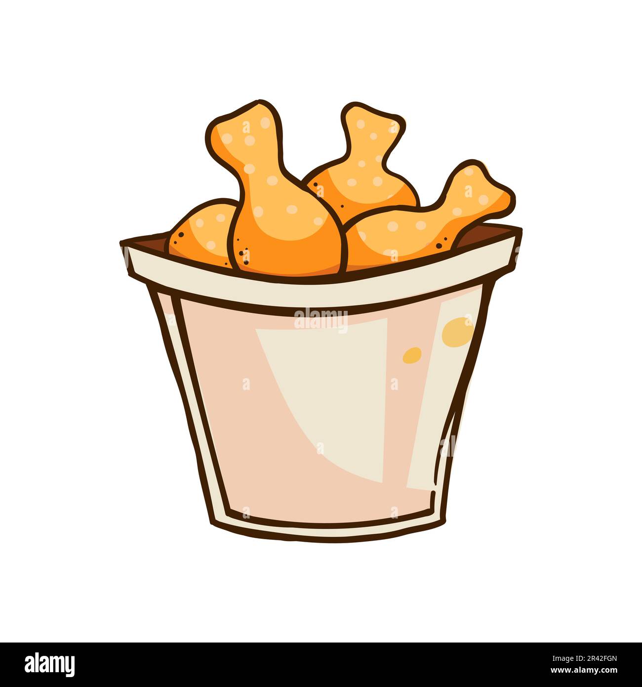 Fried chicken legs in a bucket. Vector illustration isolated on white background. Stock Vector