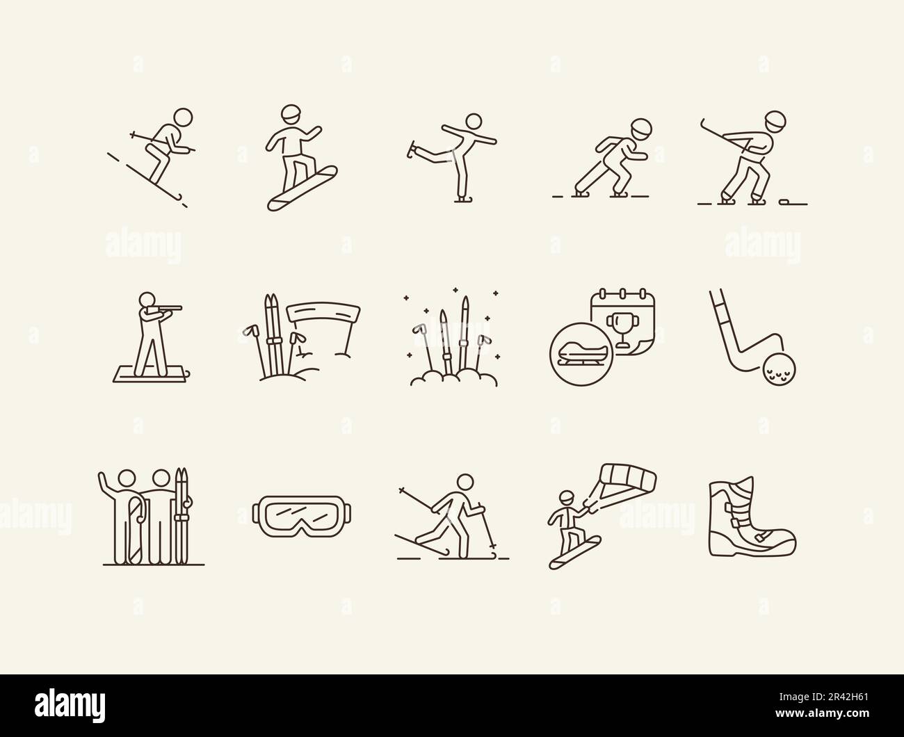 Snowsport thin line icon set Stock Vector