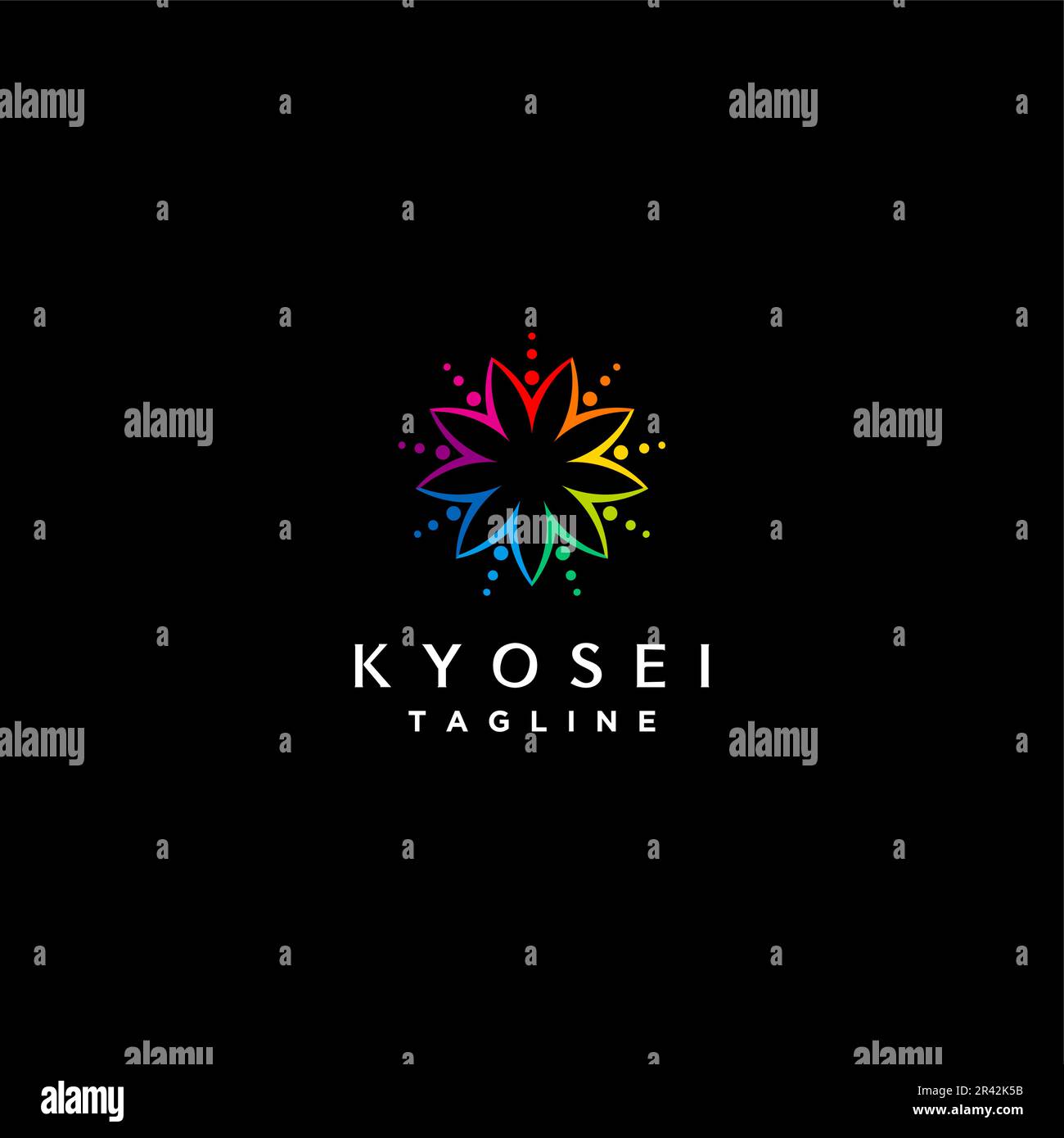 Colorful Icons Of People Who Hand Together. Kyosei is a Japanese word