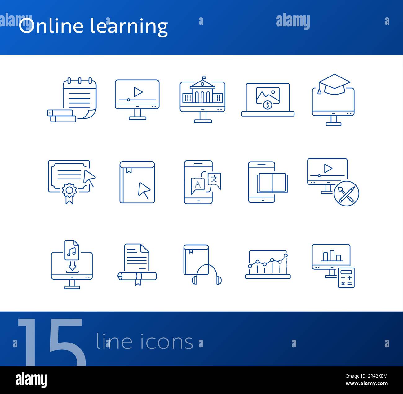 Online learning line icon set Stock Vector