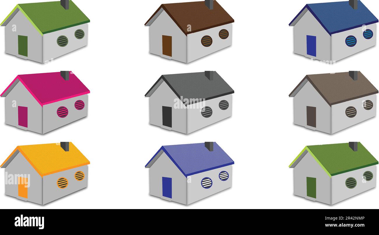 Houses home pack vector multicolored multiple colors pack. House with roof cartoon style. Cute house Stock Vector