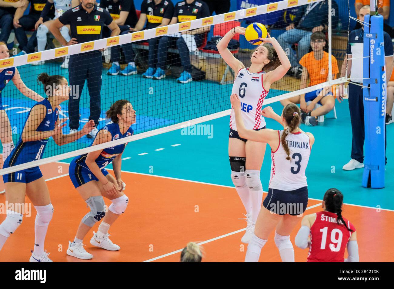 Lanciano, Italy. 22nd May, 2023. Lea Deak of Croatia in action during the DHL Test Match Tournament womenís volleyball between Italy and Croatia at Palazzetto dello Sport. Final score; Italy 3:1 Croatia. (Photo by Davide Di Lalla/SOPA Images/Sipa USA) Credit: Sipa USA/Alamy Live News Stock Photo