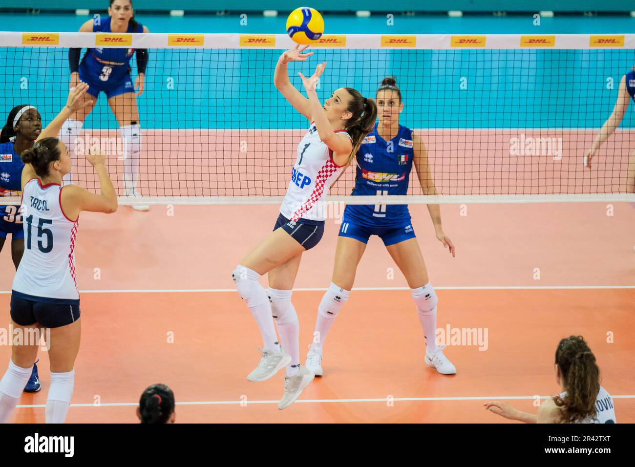 Lanciano, Italy. 22nd May, 2023. Karla Antunovi? of Croatia in action during the DHL Test Match Tournament womenís volleyball between Italy and Croatia at Palazzetto dello Sport. Final score; Italy 3:1 Croatia. (Photo by Davide Di Lalla/SOPA Images/Sipa USA) Credit: Sipa USA/Alamy Live News Stock Photo
