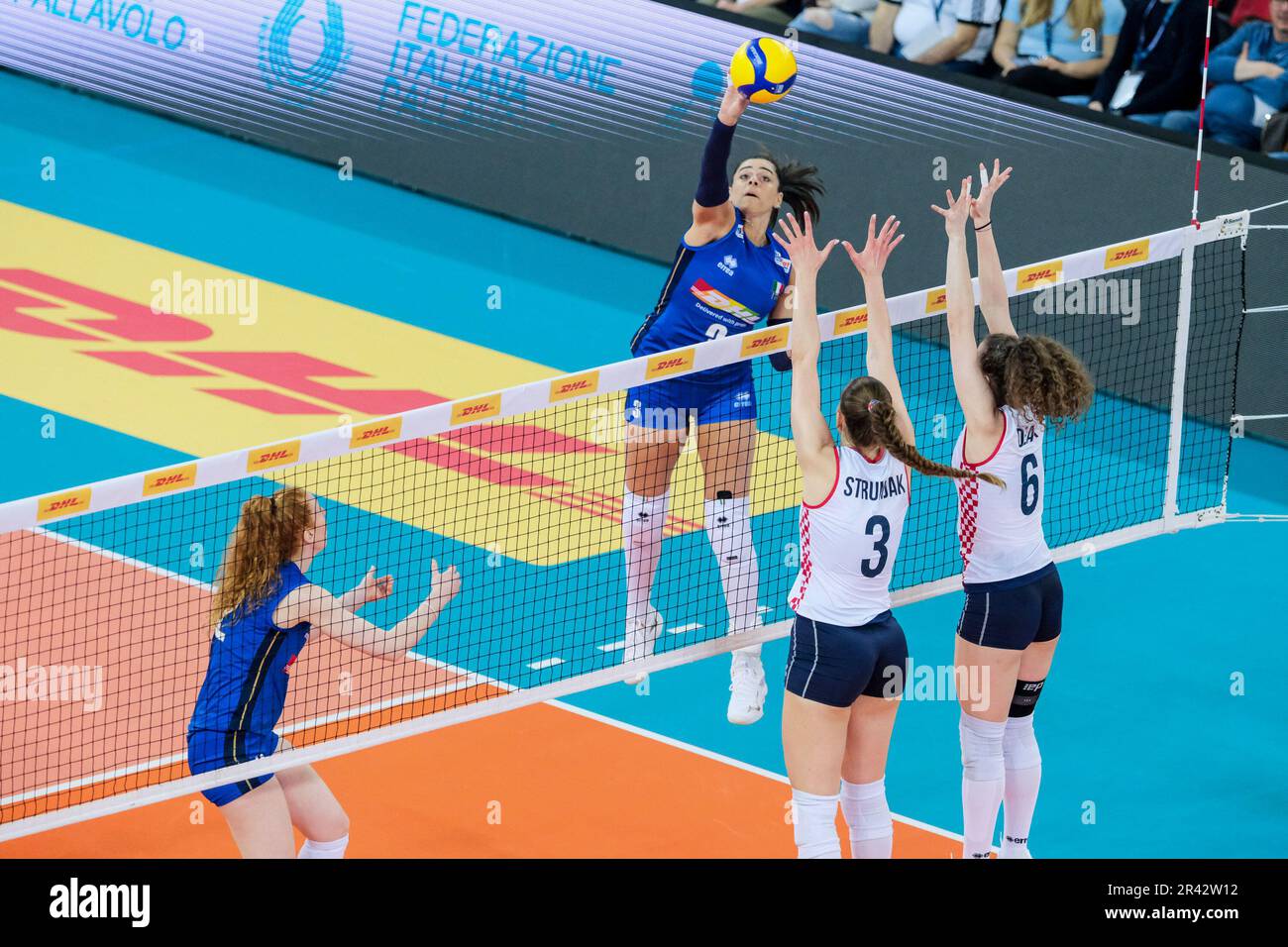 Lanciano, Italy. 22nd May, 2023. Francesca Villani of Italy in action during the DHL Test Match Tournament womenís volleyball between Italy and Croatia at Palazzetto dello Sport. Final score; Italy 3:1 Croatia. (Photo by Davide Di Lalla/SOPA Images/Sipa USA) Credit: Sipa USA/Alamy Live News Stock Photo