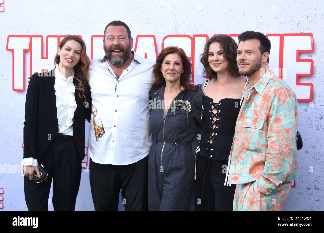 Los Angeles, California. 25th May 2023 (L-R) Actress Iva Babic, Comedian/Actor Bert Kreischer, Actress Stephanie Kurtzuba, Actress Jess Gabor and Actor/Comedian Jimmy Tatro attend the Los Angeles Premiere of Sony Pictures' 'The Machine' at Regency Village Theatre on May 25, 2023 in Los Angeles, California. , USA. Photo by Barry King/Alamy Live News Stock Photo