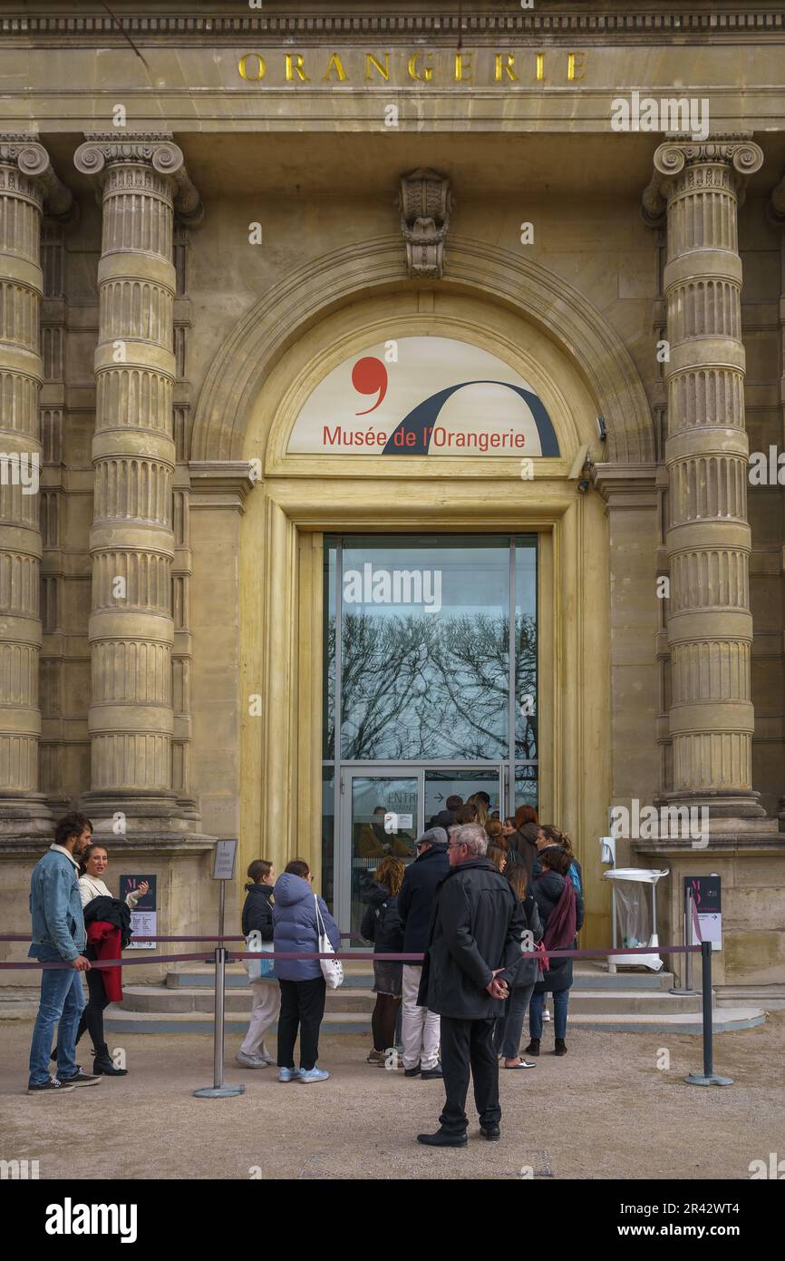 Entrance to Musée de l'Orangerie, the art gallery in Paris, France. March 25, 2023. Stock Photo