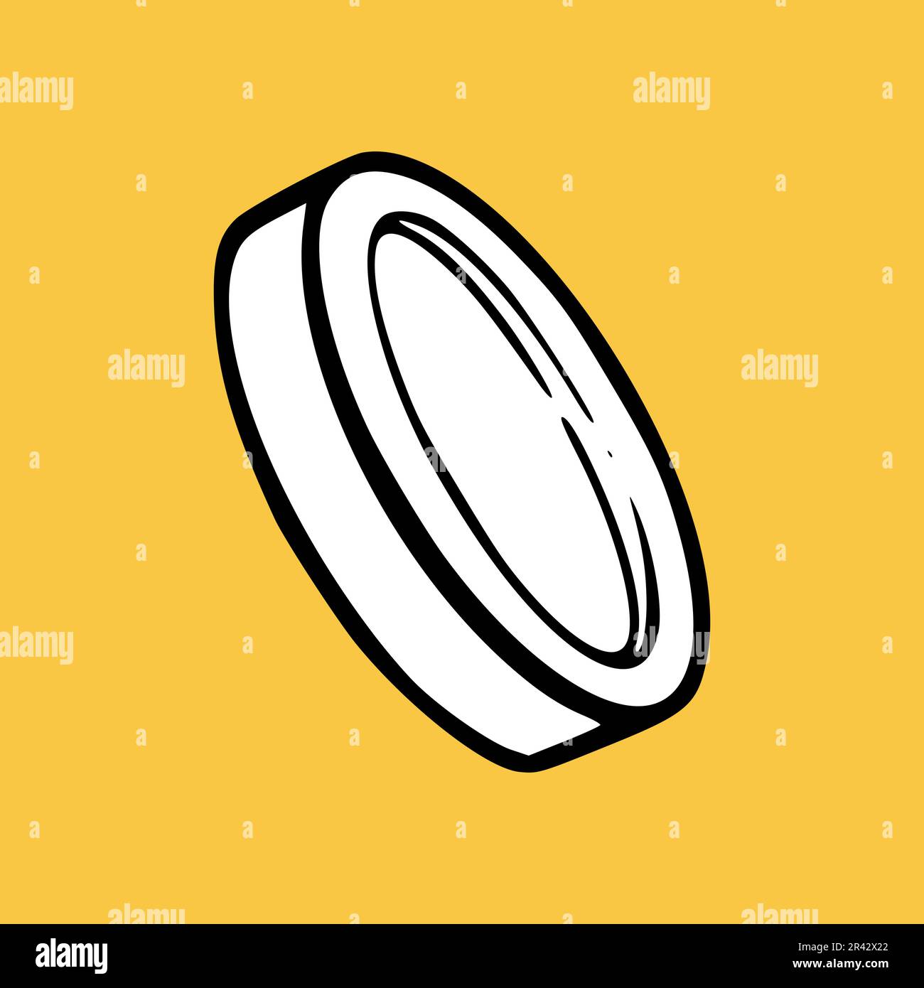 Falling coin sketch. Shiny metal coin in isometriv view. Vector illustration isolated in yellow background Stock Vector