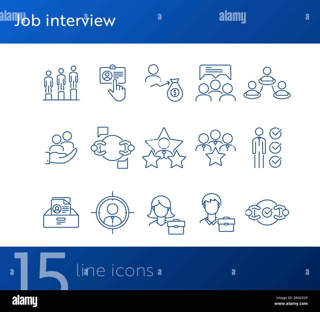 Job interview line icon set Stock Vector
