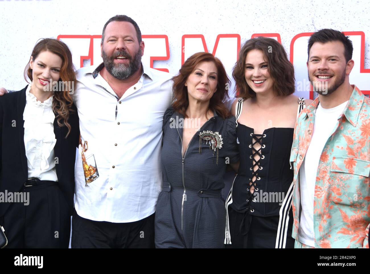 Los Angeles, California. 25th May 2023 (L-R) Actress Iva Babic, Comedian/Actor Bert Kreischer, Actress Stephanie Kurtzuba, Actress Jess Gabor and Actor/Comedian Jimmy Tatro attend the Los Angeles Premiere of Sony Pictures' 'The Machine' at Regency Village Theatre on May 25, 2023 in Los Angeles, California. , USA. Photo by Barry King/Alamy Live News Stock Photo