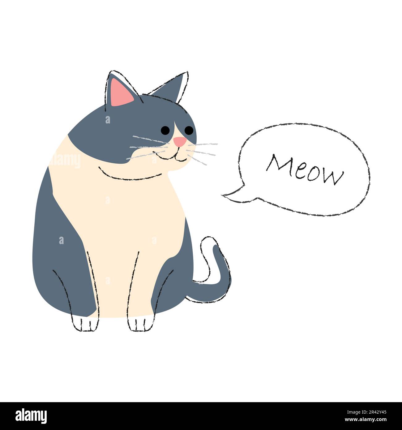 Bicolor fat cat . Cute cartoon characters . Flat shape and line stroke design . Vector illustration . Stock Vector