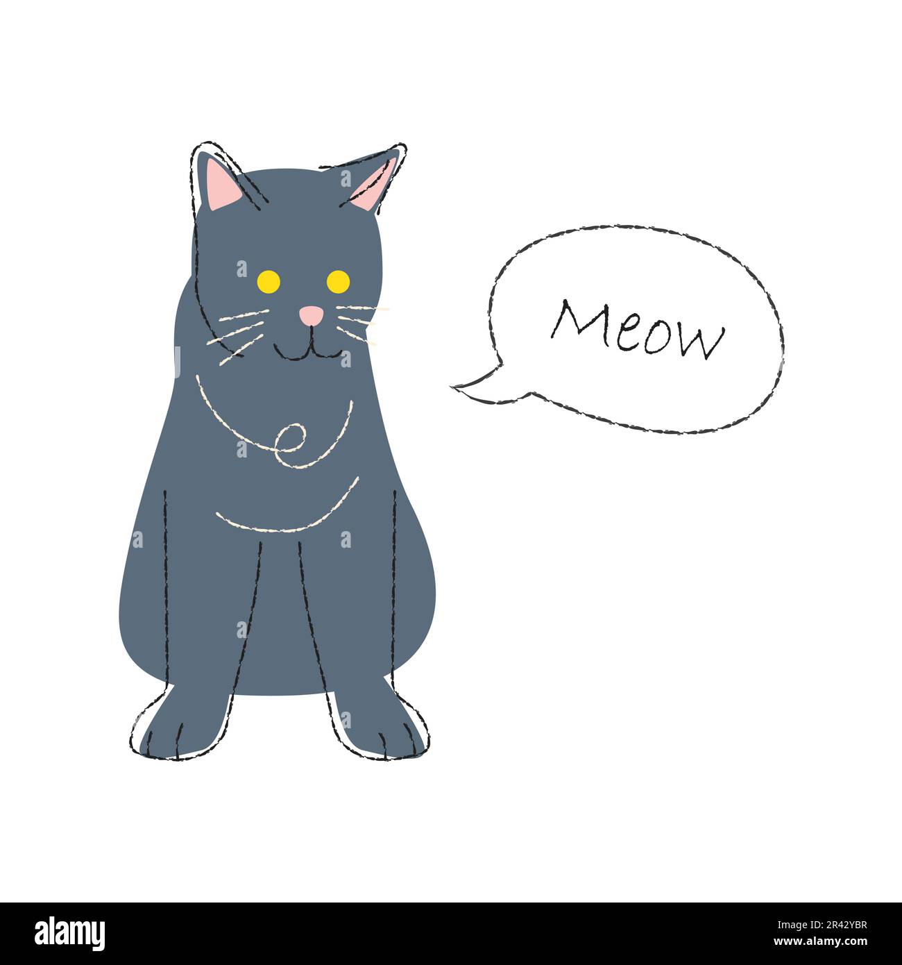 Black cat . Cute cartoon characters . Flat shape and line stroke design . Vector illustration . Stock Vector