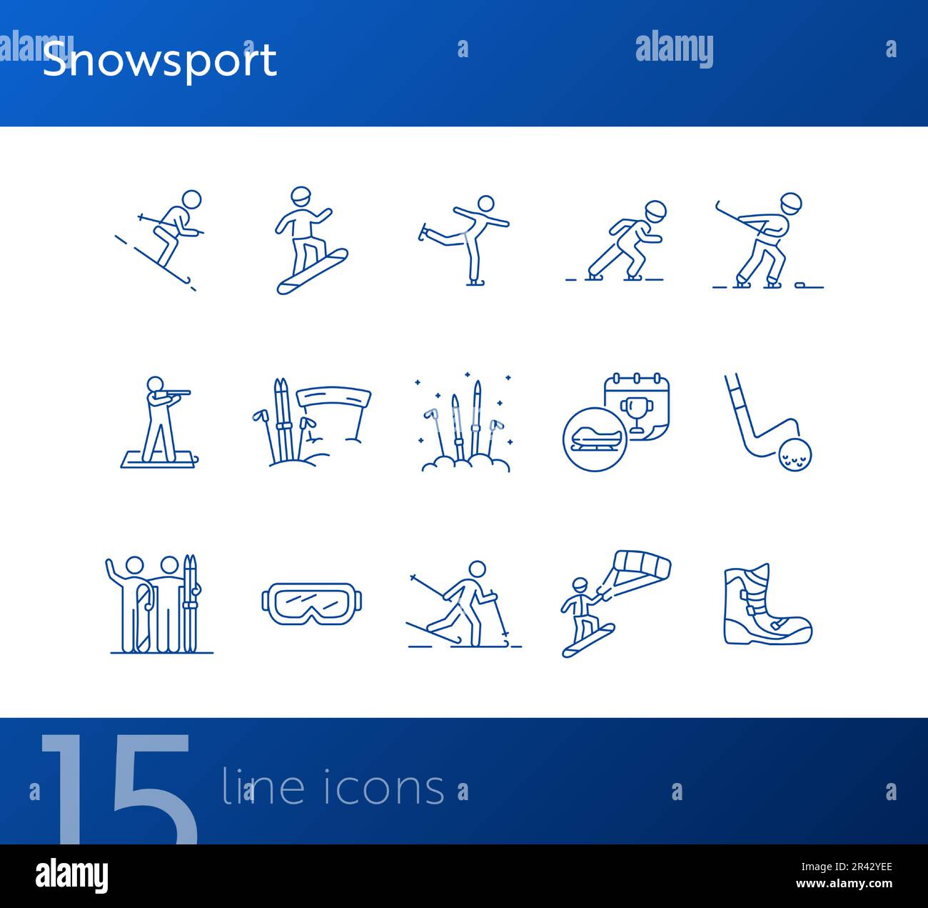 Snowsport thin line icon set Stock Vector