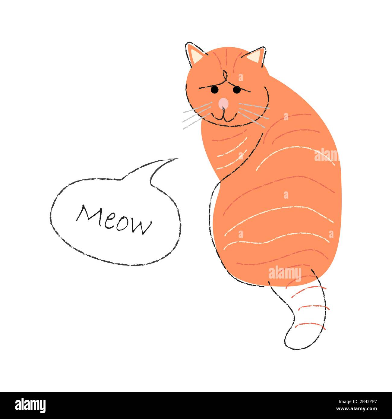 Orange tabby exotic cat . Cute cartoon characters . Flat shape and line stroke design . Vector illustration . Stock Vector
