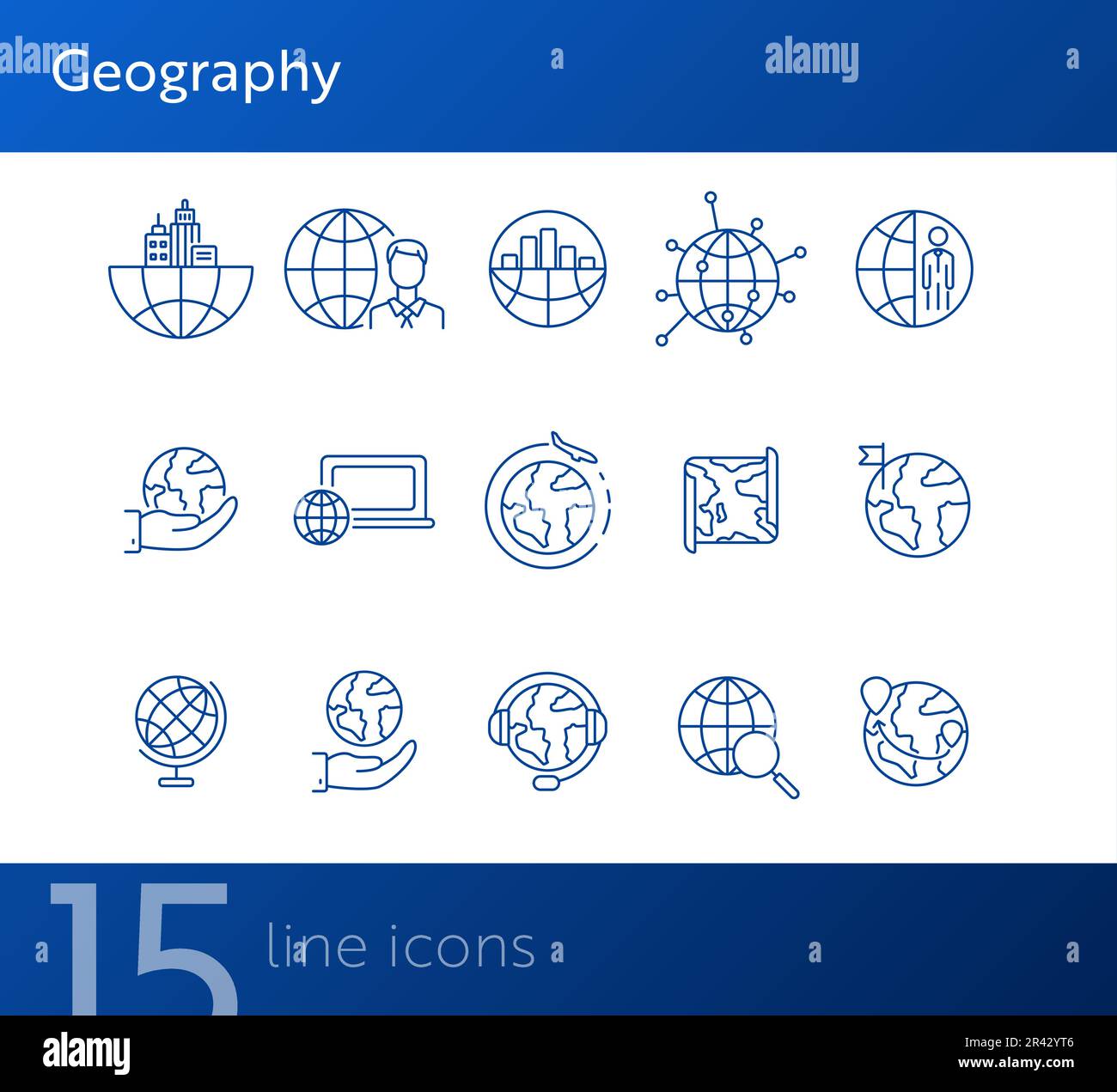 Geography line icon set Stock Vector