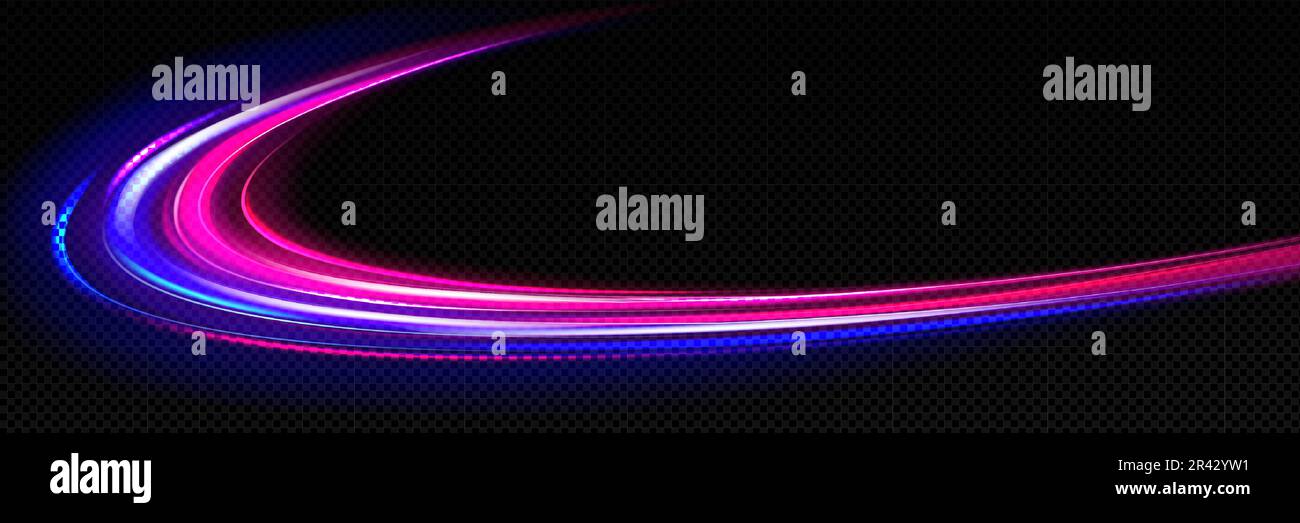 Abstract high speed light effect isolated on transparent background. Vector illustration of curved blue and pink color beams. Urban traffic, futuristic communication technology, internet connection Stock Vector