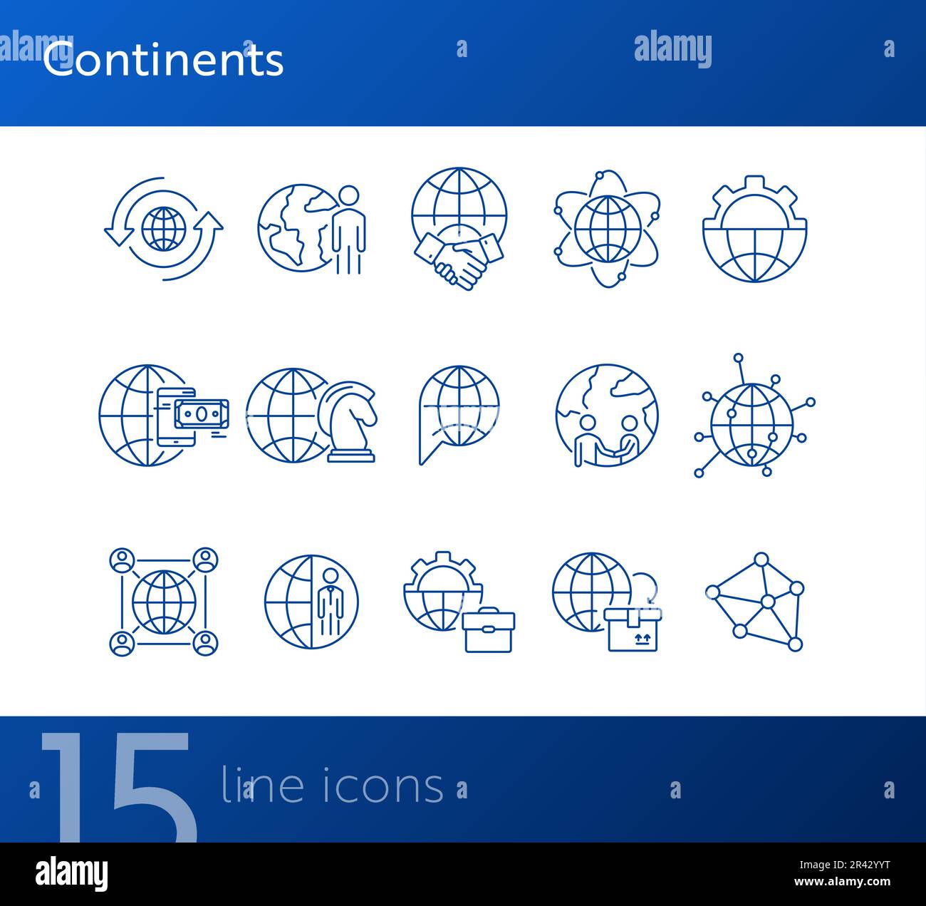 Continents line icon set Stock Vector