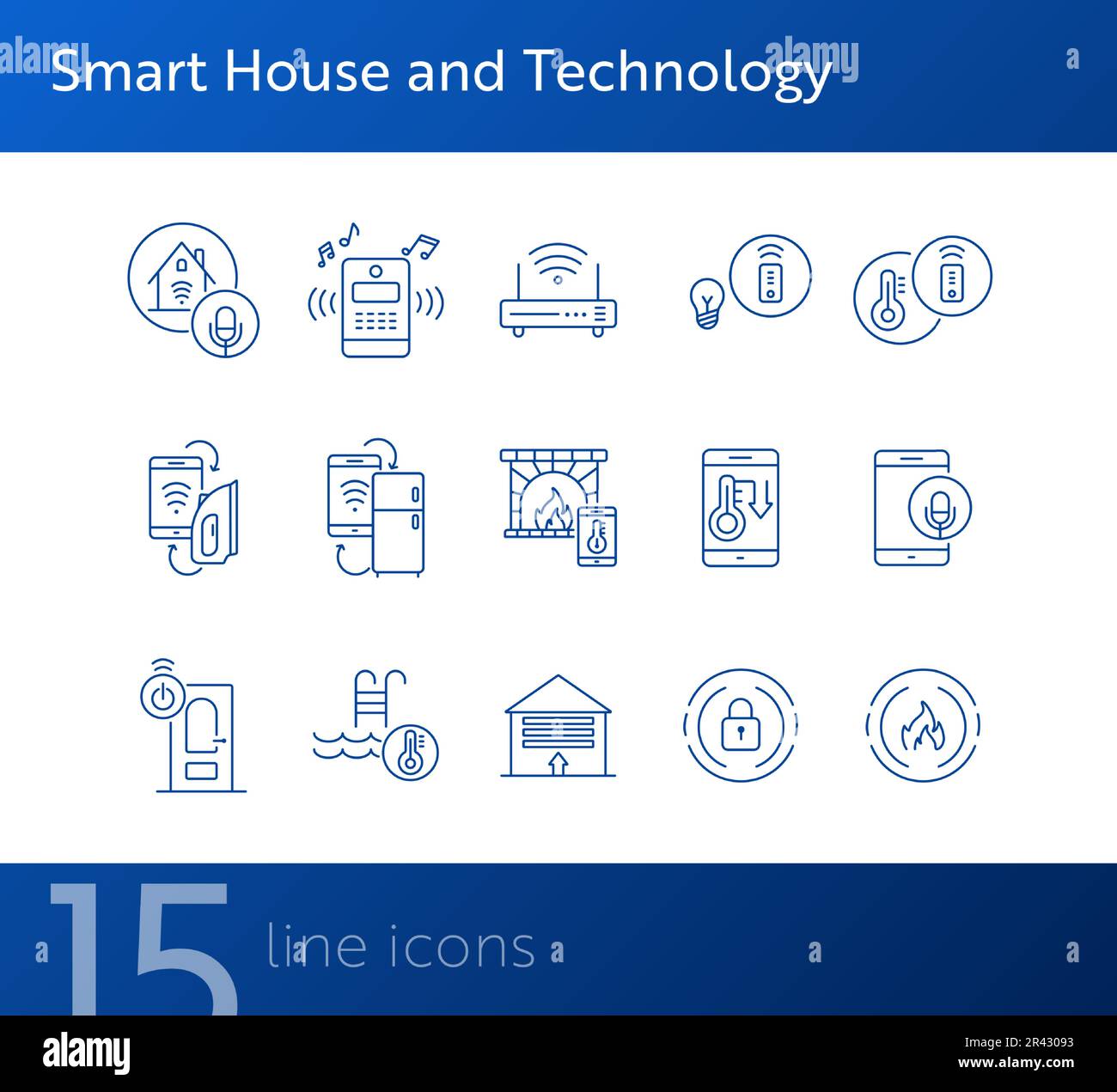 Smart House and Technology vector icon set. Thin line contours Stock ...