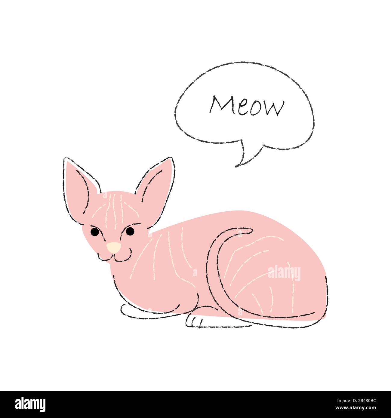 Sphynx cat . Cute cartoon characters . Flat shape and line stroke design . Vector illustration . Stock Vector