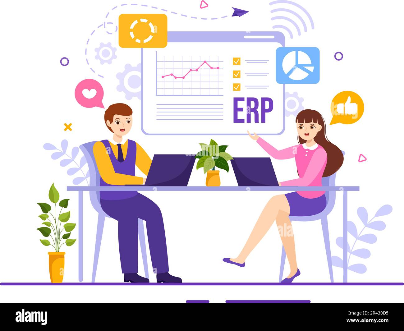 ERP Enterprise Resource Planning System Vector Illustration with Business Integration, Productivity and Company Enhancement in Hand Drawn Templates Stock Vector