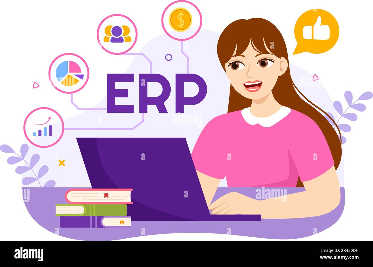 ERP Enterprise Resource Planning System Vector Illustration with Business Integration, Productivity and Company Enhancement in Hand Drawn Templates Stock Vector