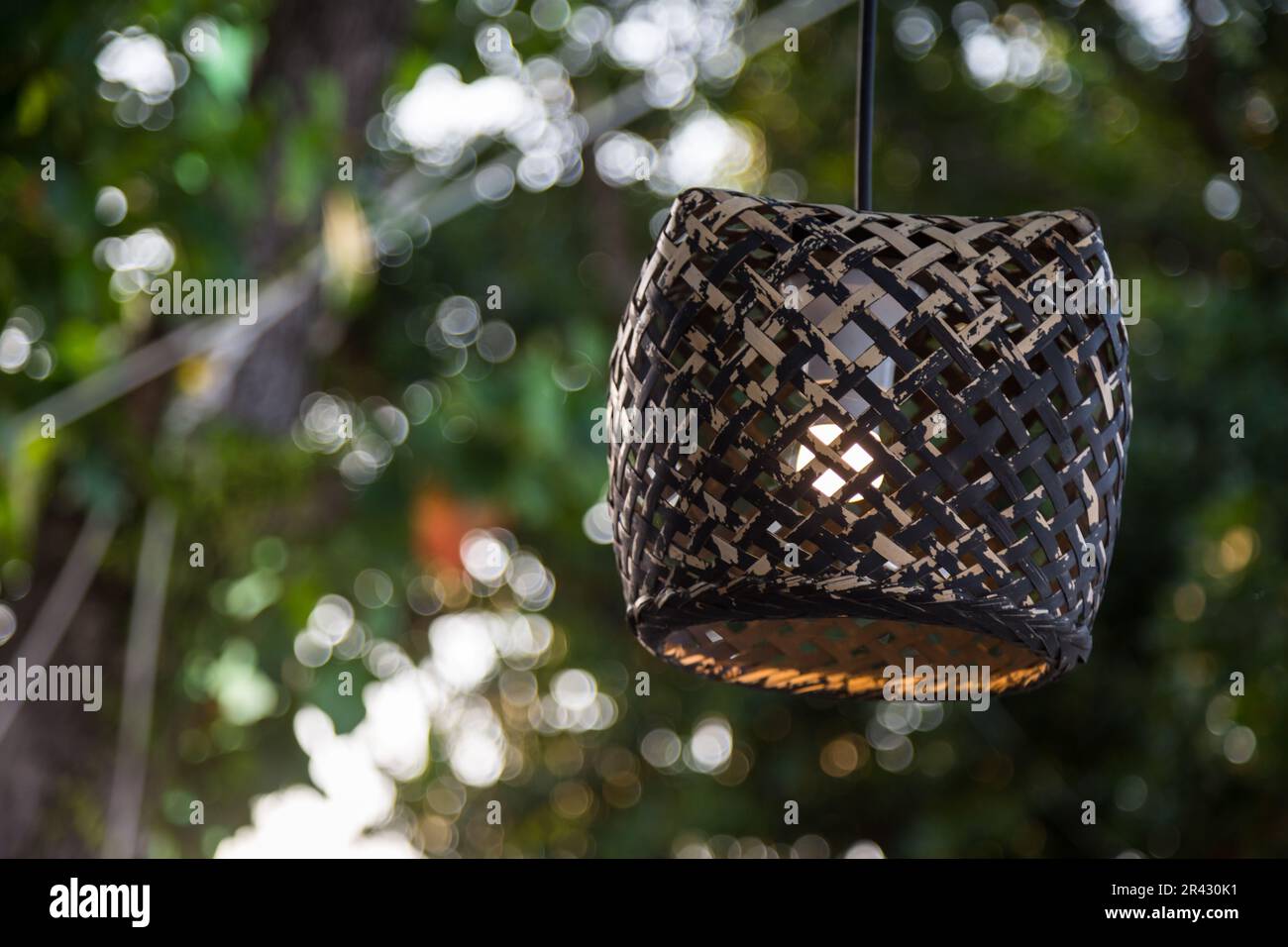 Wood lamp on tree with bokeh background Stock Photo