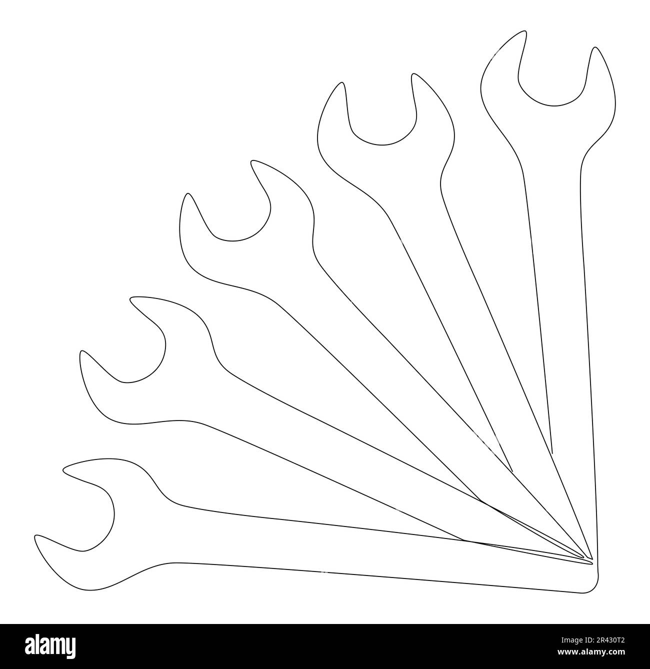 One continuous line of Wrench. Thin Line Illustration vector Work Tool concept. Contour Drawing Creative ideas. Stock Vector