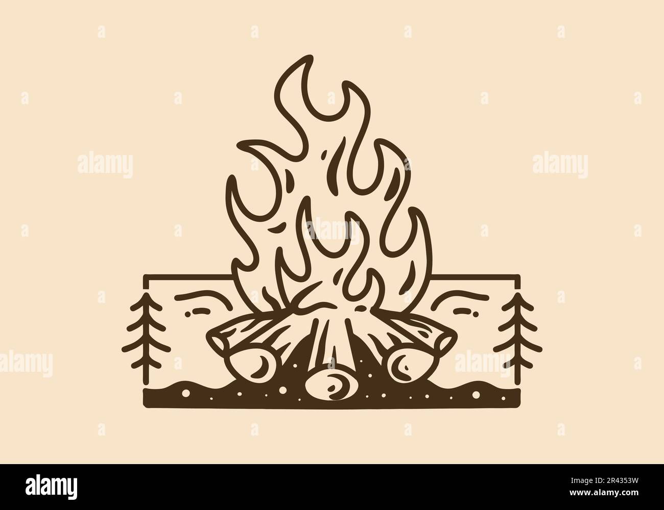 Bonefire Drawing Color In Mono line art illustration design of a bonfire in vintage color Stock ...