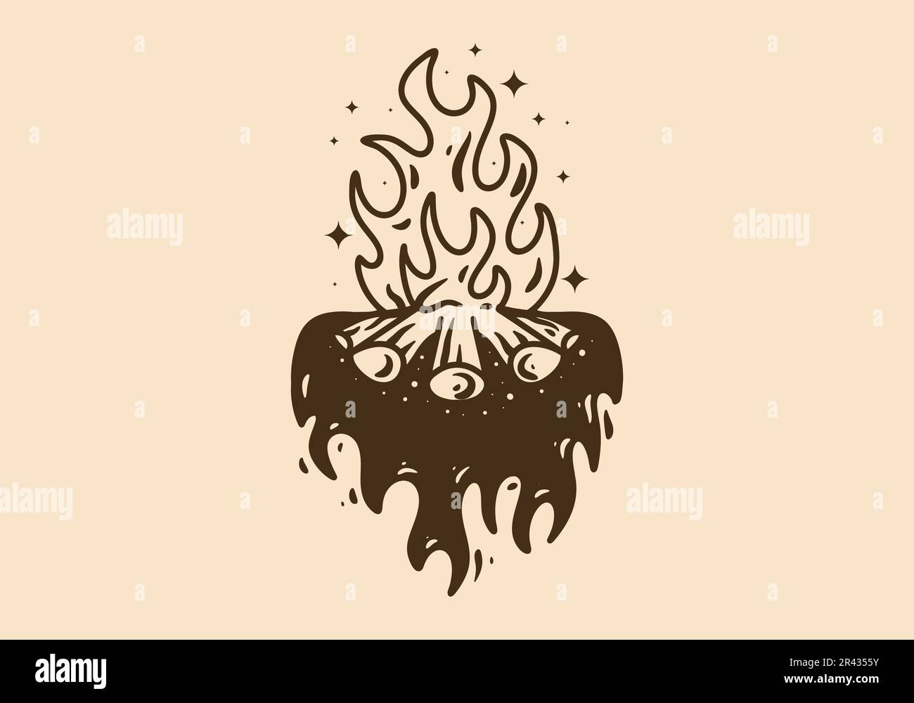 Bonefire Drawing Color In Mono line art illustration design of a bonfire in vintage color Stock ...