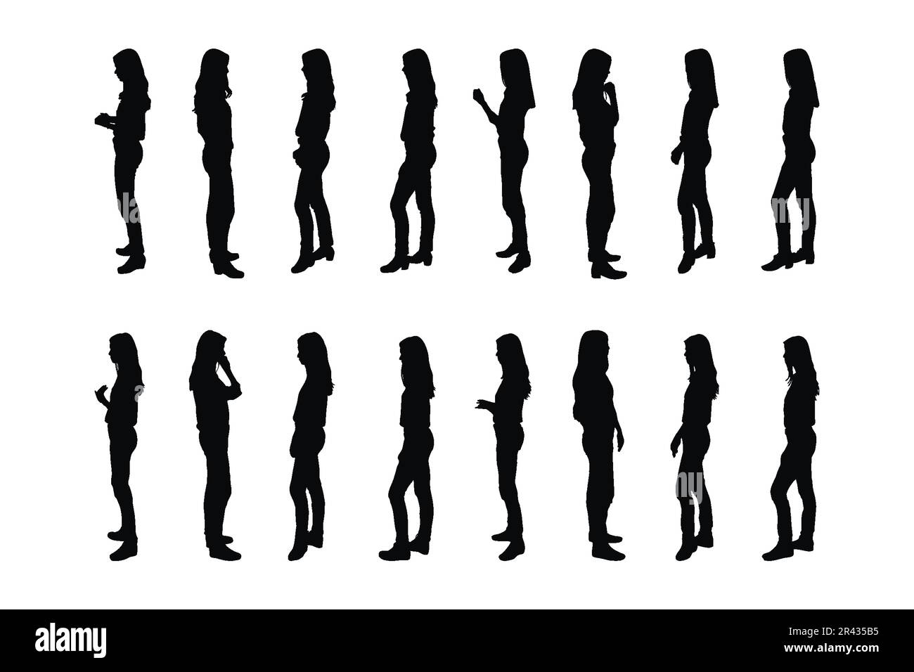 Girl fashion models and actors bundle, posing in different styles on a white background. Modern