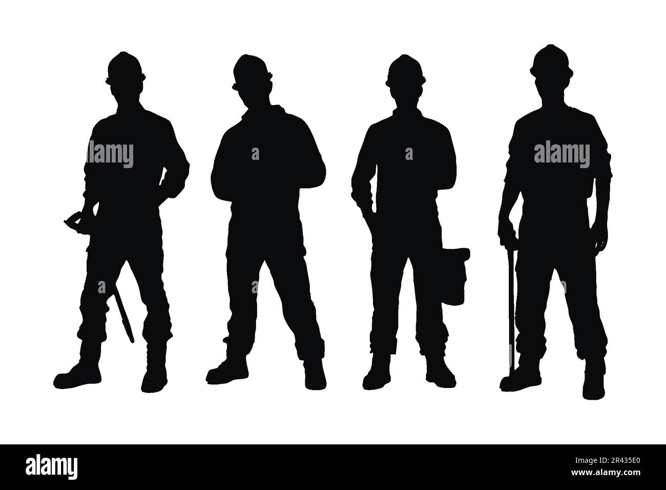 Male bricklayers wearing uniforms silhouette set vector on a white ...